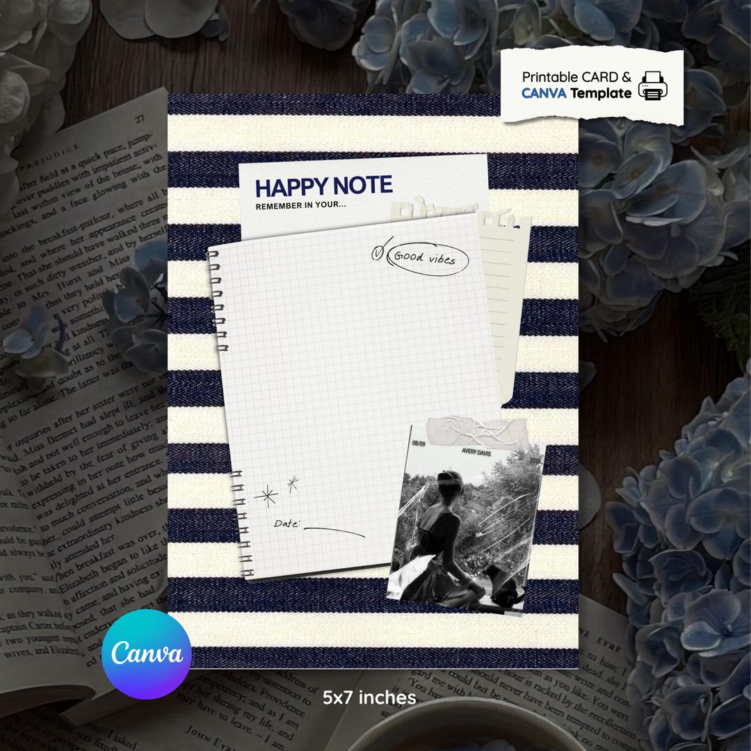 Happy Note Printable Template | Editable Reminder Card Design (instant ...