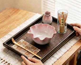 Handgefertigtes Matcha-Set aus verändertem Ofen, 4-teiliges japanisches Teezeremonie-Set, Keramik-Matchaschale & Schneebesenhalter, Geschenk für Teeliebhaber