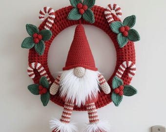 Amigurumi Christmas Gnome Wreath Crochet Pattern : Holiday Door Decor , Beginner Friendly (PDF Download)