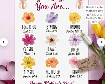 God Says You Are Mother's Day Card, Mothers Day Bible Verse Card, Religious Gift Tag For Mom, mothers day gift tag scripture cards
