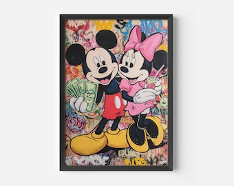 Stampa artistica di graffiti di Topolino, coppia di cartoni animati Pop Art