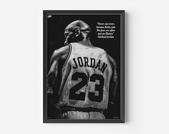 Michael Jordan Art Print | Black & White Basketball Legend, Motivational Quote