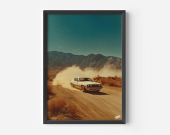 Impresión de un muscle car clásico: fotografía de un viaje por carretera en el desierto