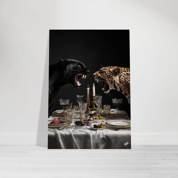Leopard Vs Panther Art Print | Surreal Animal Wall Decor - Etsy