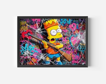 Impresión artística de grafiti de Bart Simpson / Arte pop rebelde, decoración de pared urbana