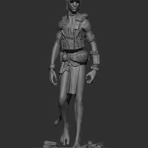 Statua di guerriero alieno blu esotico, figura tribale fantascientifica dipinta a mano, oggetto da collezione in resina stampato in 3D personalizzato (20 cm), statuetta cacciatore di galassie immagine 3