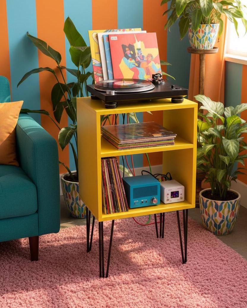Supporto per giradischi colorato con contenitore per vinili, mobile moderno per giradischi, mobili decorativi Dopamine, contenitore per vinili