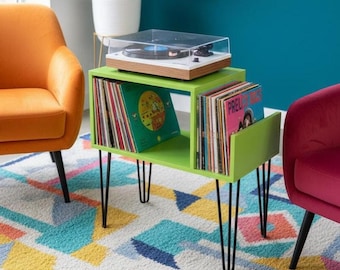 Bunter Plattenspieler Ständer mit Schallplatten Aufbewahrung, moderner Plattenspieler Ständer Schrank, Dopamin Dekor Möbel, Schallplatten Aufbewahrung