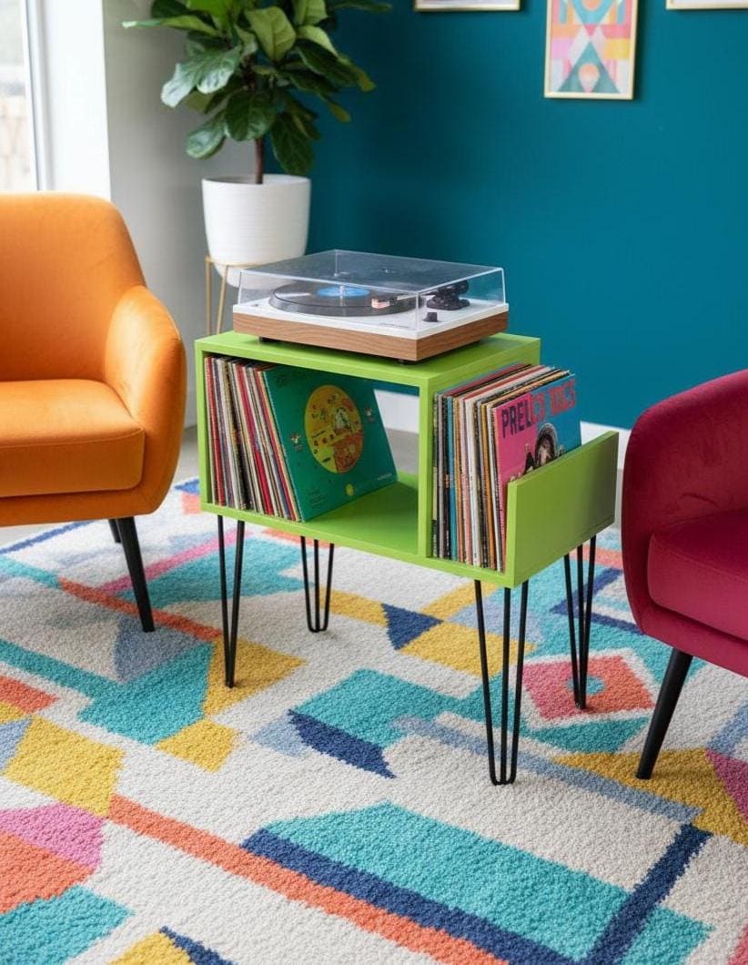 Supporto per giradischi colorato con contenitore per vinili, mobile moderno per giradischi, mobili decorativi Dopamine, contenitore per vinili