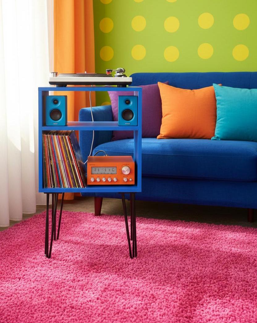 Supporto per giradischi colorato con contenitore per vinili, mobile moderno per giradischi, mobili decorativi Dopamine, contenitore per vinili
