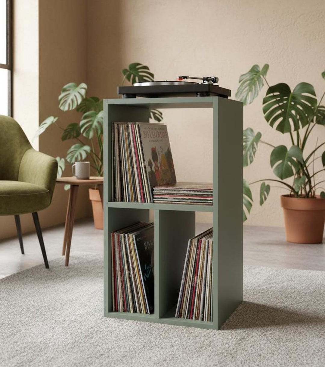 Modern Vinyl Record Storage Cabinet • Wood Record Player Stand ...
