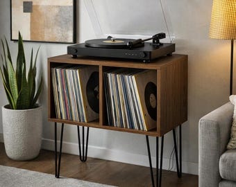 Hölzerner Plattenspieler • Schallplattenschrank • Audio-Rack-Möbel mit mehreren Regalen