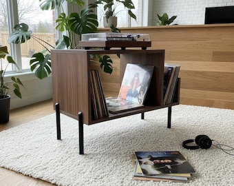 Modern Vinyl Record Storage Cabinet • Wood Record Player Stand • Handmade Vinyl Furniture