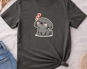Cute Dog T-Shirt, Dog Mom Shirt, Cartoon Puppy with Hearts Tee, Gift for Her Him Kids, Funny Dog Lover Puppy T-shirt