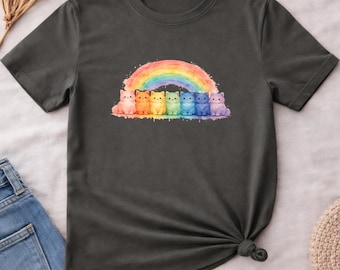 Comfort Colors® Pride Rainbow Cat Shirt, Watercolor Purride Kitty LGBTQ Ally Tee, Cute Love Is Love LGBT Cat Pride T-Shirt Gift