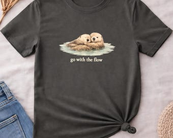 Go With The Flow Otter Shirt, Cute Sea Otter Comfort Colors Tee, Vintage Nature Graphic T-Shirt, Ocean Life Animal Lover Gift, Retro Coastal