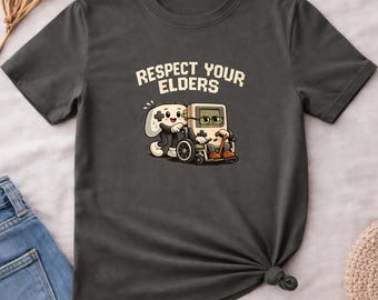 Comfort Colors Respect Your Elders Shirt, Funny Gamer Shirt, Retro Gaming Tee, Old Controller Vintage Video Game, Grandpa Gamer Gift