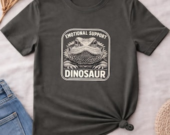 Emotional Support Dinosaur Shirt, Funny Bearded Dragon T-Shirt, Vintage Lizard Graphic Tee, Reptile Lover Gift, Beardie Owner Meme Tee