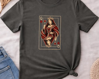 Queen of Hearts Shirt, Vintage Playing Card Tee, Retro Queen Card Graphic, Valentines Day Shirt, Birthday Queen Gift, Mom Girlfriend Tee