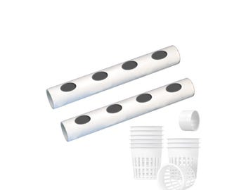 Hydroponic Grow Pipe 18in with 4 Plant Sites, Includes Net Pots & Connector Coupling for Fast Indoor Growing