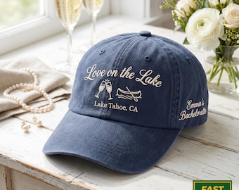 Embroidered Lake Bachelorette Washed Hat, The Lake Club, Camping Bachelorette Party Favors, Bridesmaid Party Gift, Love on The Lake