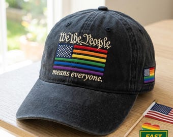 Rainbow Pride Hat Embroidered Washed Cap Vintage Adjustable Dad Hat We The People Means Everyone