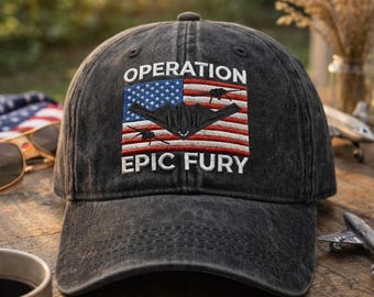 Embroidered Operation Epic Fury Cap, Patriotic Eagle American Flag Hat