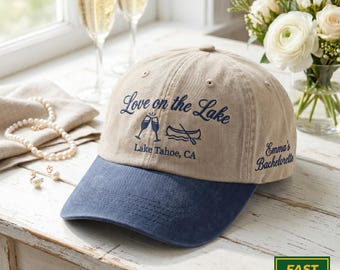 Embroidered Lake Bachelorette Trucker Hat, The Lake Club, Camping Bachelorette Party Favors, Bridesmaid Party Gift, Love on The Lake