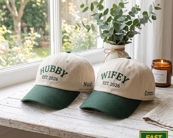 Personalized Hubby Wifey Matching Trucker Hat, Honeymoon Embroidery Dad Hats