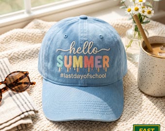 Embroidered Hello Summer Teacher Washed Hat, End Of School Year Gift