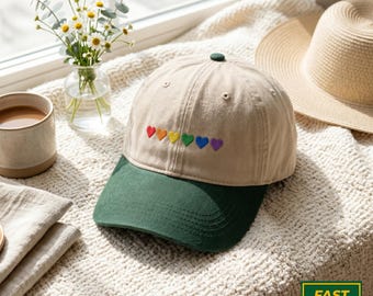 Embroidered Rainbow Hearts Trucker Hat, LGBTQ Pride Symbol Hat