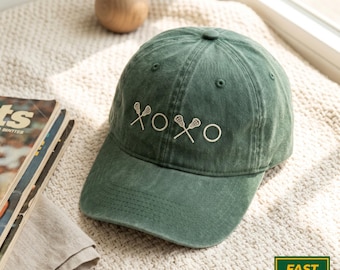 Embroidered Lacrosse XOXO Washed Hat, Lacrosse Fan Hat, Lacrosse Season, Lacrosse Mom Hat, Cheer Lacrosse Mama,Lacrosse Game Day Gift