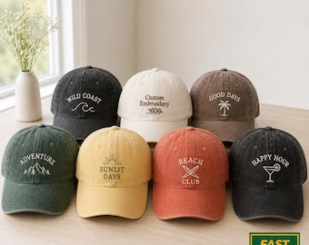 Embroidered Custom Text Washed Hat, Personalized Logo Hat, Unisex Washed Hat for Bridesmaid & BestMan Gifts, Custom Monogram Cap