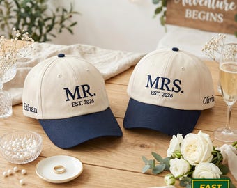 Mr. and Mrs. Embroidered Trucker Hat, Honeymoon Couple Baseball Caps (Est. 2026)