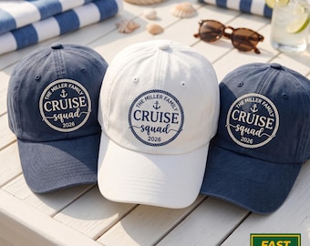 Embroidered Custom Cruise Squad 2026 Washed Hat, Matching Family Vacation hat