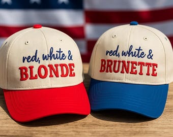 Red White Blonde Brunette Embroidered Trucker Hat, Patriotic America Apparel