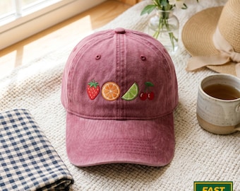 Embroidered Fruity Y2K Washed Hat, Subtle Pride Hat, Lesbian Subtle Bisexual Gift For Trans Pride Merch Pride Month Hat