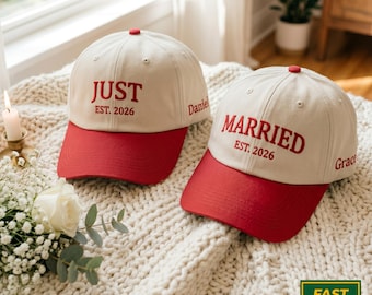Embroidered Just Married Trucker Hat, Honeymoon Cap for Bride and Groom, Bachelorette Party Gift, Wedding Gift, Bridal Hat, Engagement Gift