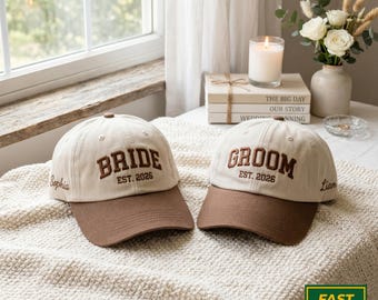 Embroidered Bride and Groom Trucker Hat, Wedding Couple, Matching Bride Groom Hats, Wedding, Newlywed Gift Accessories