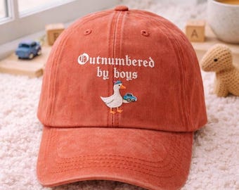 Embroidered Duck Washed Cotton Cap: "Outnumbered by Boys" Mama Gift