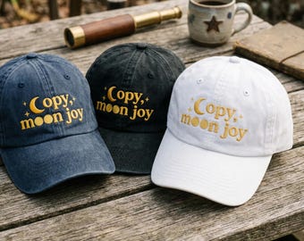 Washed Cotton Cap, Embroidered Moon Joy Quote, Artemis II Space Mission