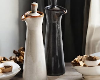 Japanese Ceramic Oil Dispenser 100ml - Rustic Glazed Cruet for Olive Oil & Vinegar - Japanese Kitchen Decor - Housewarming Gift