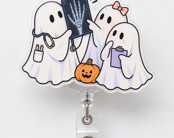 Ghost Radiology Team Badge Reel, Halloween X-Ray Nurse Trio Design, Retractable ID Badge Holder, Radiology Tech Nurse Gift, Halloween Gift