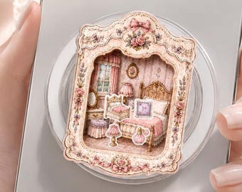 Vintage Bedroom Shaker MagSafe Phone Grip, Coquette Dollhouse Holder, Shabby Chic Cottagecore Accessory, Girly Phone Stand, Doll Lover Gift