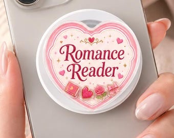 Romance Reader Shaker Phone Grip, Book Lover Grip with Tiny Moving Charms, Coquette Romance Book Gift, Reader Accessory, E-reader Stand