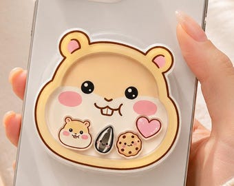 Cute Hamster Shaker MagSafe Phone Grip, Cute Hamster with Cookie and Heart Charm, Hamster Mom Gift, Gift for Animal Lovers, E-reader Stand