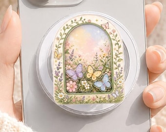 Butterfly Garden Shaker MagSafe Phone Grip, Cottagecore Floral Magnetic Holder with Mini Charms, Spring Flower Stand, Nature Lover Gift