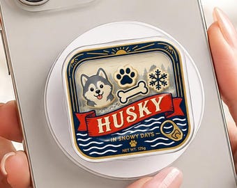 Husky Tin Shaker MagSafe Phone Grip, Cute Dog Magnetic Holder with Moving Charms, Winter Pet Lover Gift, Husky Dog Mama Gifts, Pet Grip