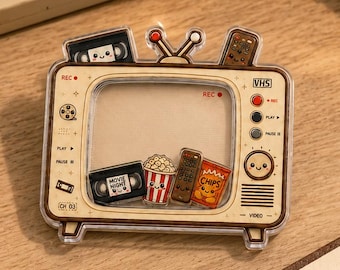 Vintage TV with Popcorn Shaker Phone Grip, Retro Movie Night Magnetic Holder, Snack and Popcorn Mini Charm, VHS Phone Holder, Film Lovers
