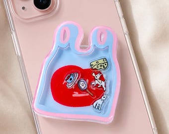 Kawaii Blue Bag Shaker MagSafe Phone Grip, Mini Food, Animals Magnetic Phone Holder, Bookish Accessories, Gift for Her